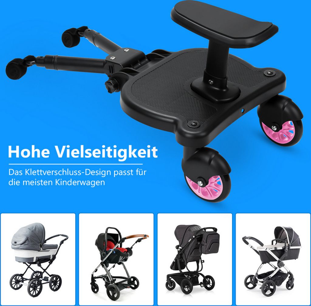 Buggyboard Fr Kinder 3-7 Jahre LKHDONG Buggy Board Mit Sitz  Universal  Trittbrett Fr Kinderwagen Bis 25kg, 360 Rder, 3-7 Jahre