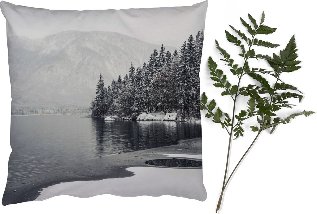 MuchoWow Zierkissen Sofakissen Wohnzimmer Dekokissen 45x45 cm Wasser - Winter - Natur - Kiefernbaum - Schlafpolster - Polster für das Sofa