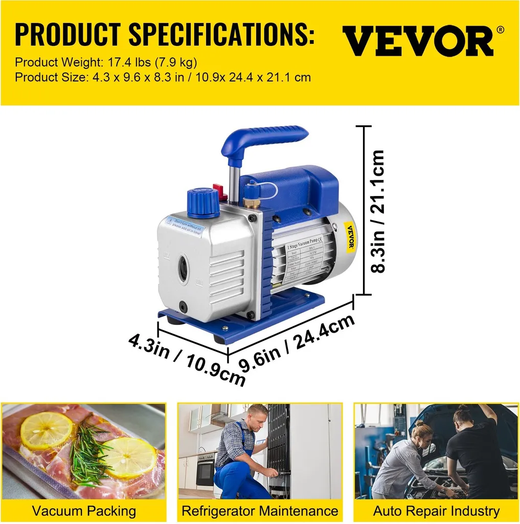 Pompe à vide multifonction 3CFM débit 85 L/Min robuste pour HVAC R22 - 7