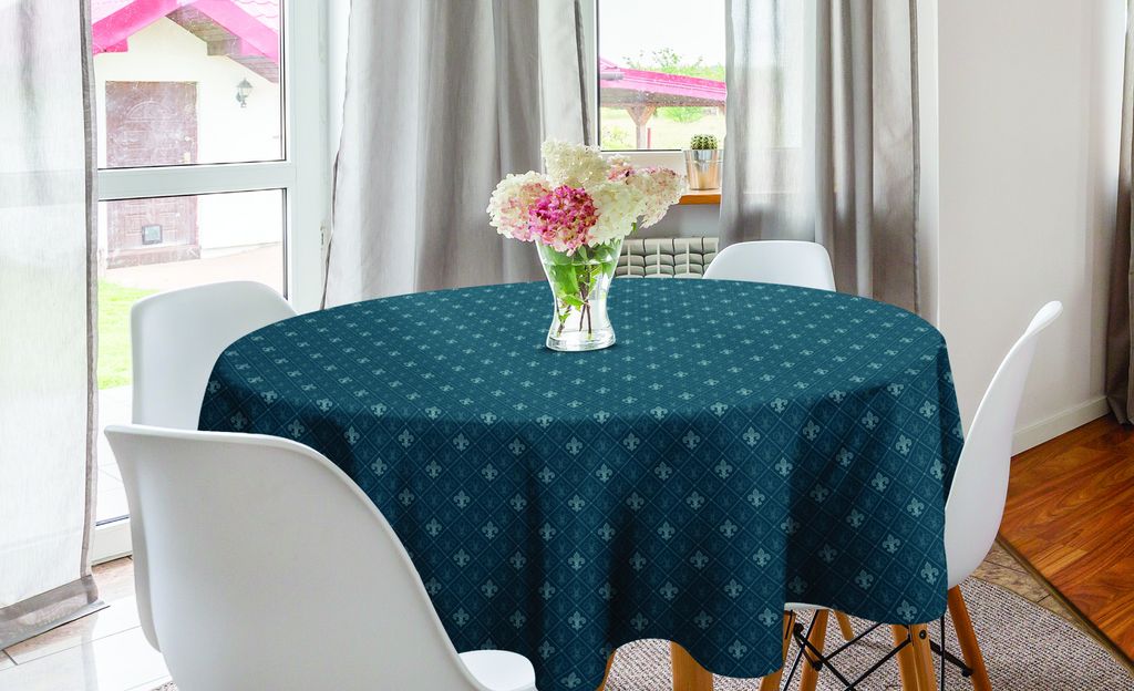 ABAKUHAUS Fleur De Lis Runde Tischdecke, Mittelalter Entwurf, Kreis Tischdecke Abdeckung für Esszimmer Küche Dekoration, 150 cm, Blau grau