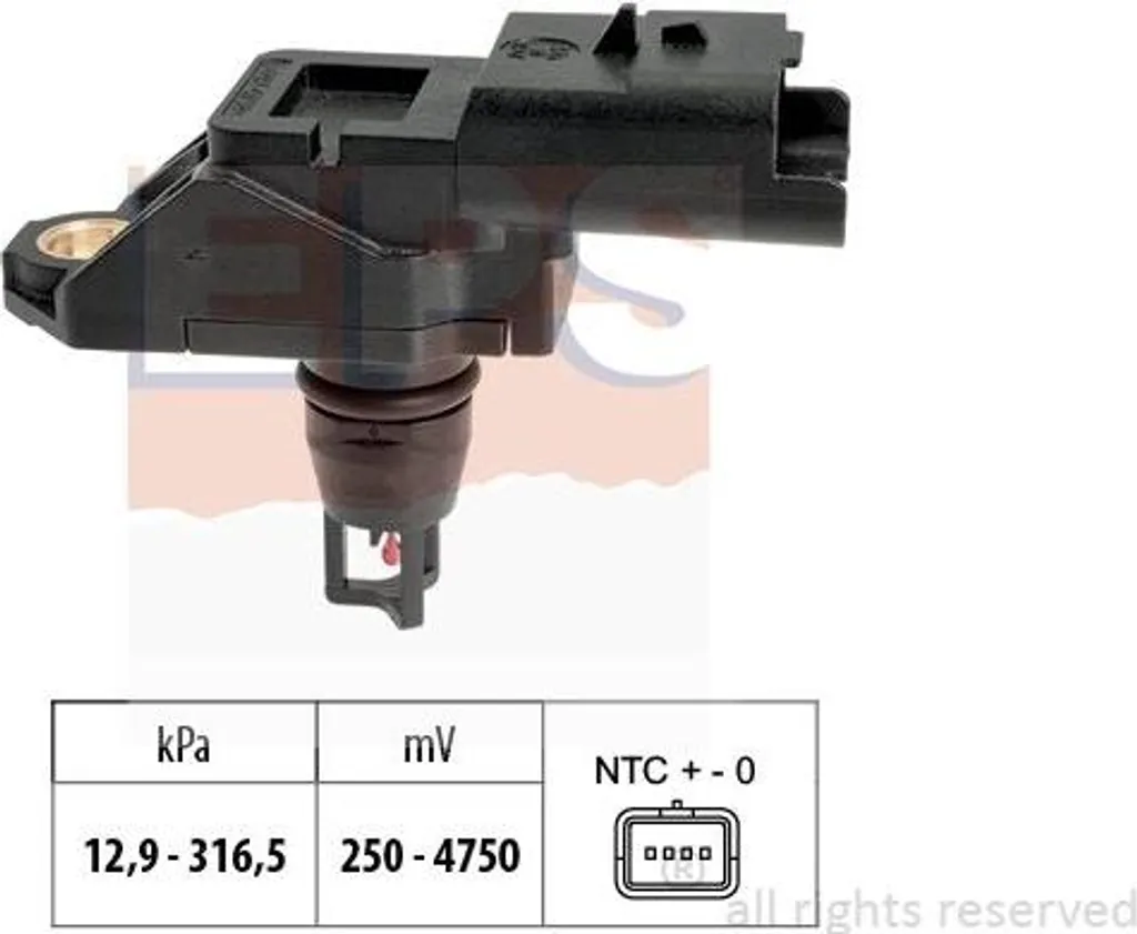 EPS 1.993.261 Sensore di pressione pneumatici, regolazione altezza OE 1920QR compatibile con Berlingo, C-Elysee, C3, C4, C5, C8, DS3, DS4, DS5, Jumpy, Spacetourer, Scudo, B-Max, C-Max, Ecosport, Fiesta, Focus, Galaxy, Kuga, Mondeo, S-Max, Tourneo, Transit, 2, 3, 5, ASX, 2008, 207, 208, 3008, 301, 308, 4008, 407, 5008, 508, 807, Expert, Partner, RCZ, Rifter, Proace, C30, S40, S60, S80, V50, V60, V70 - 1