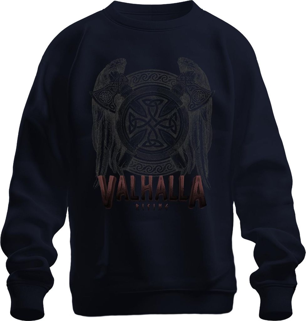 Valhalla Rising Wikinger Mythologie Odins Raben Valknut Symbol Uni Sweatshirt Pullover, Navy, M