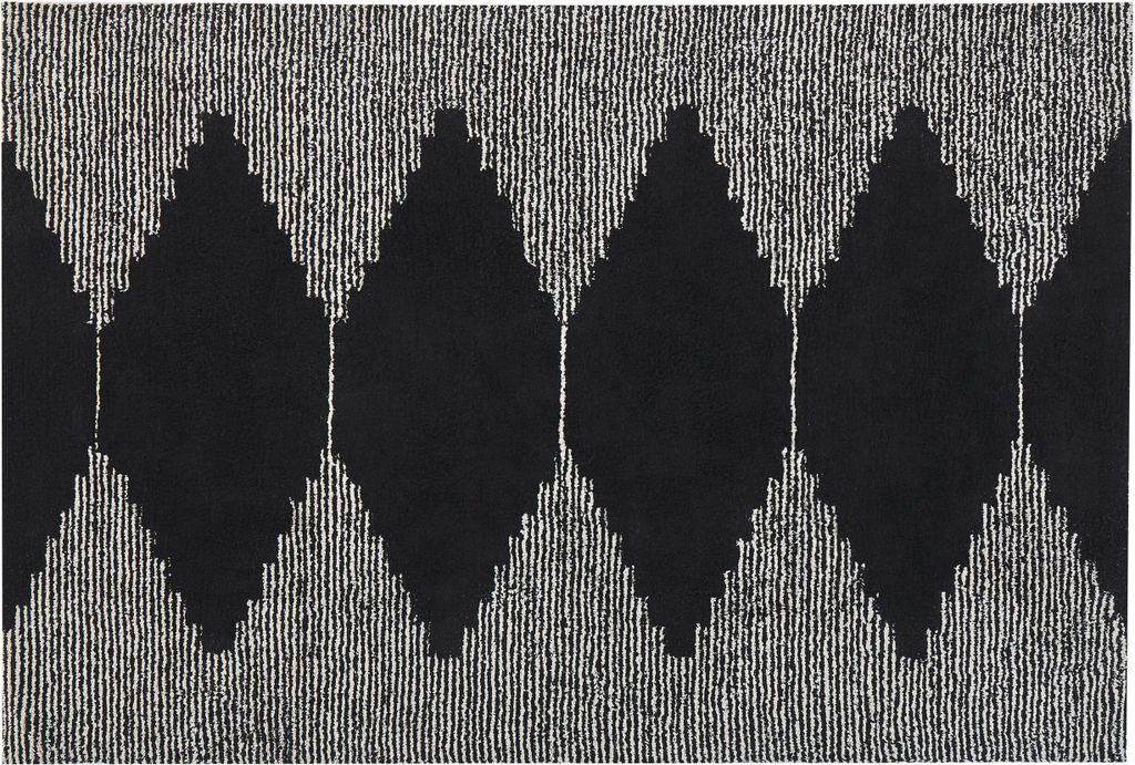 BELIANI Teppich Schwarz / Weiß Baumwolle 140 x 200 cm geometrisches Muster handgewebt gefärbt Kurzhaar Kurzflor Bettvorleger Läufer Retro Stil