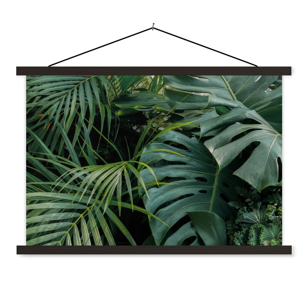 MuchoWow Textilposter Pflanzen - Dschungel - Blätter - Tropisch 60x40 cm mit schwarzem Rahmen - Hölzernes