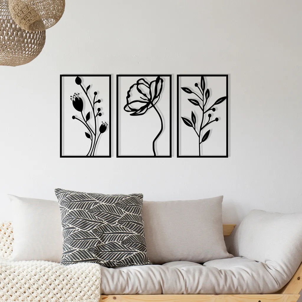 Wallity Flowers Décoration en Métal Noir Robuste et Silhouette Florale - 3