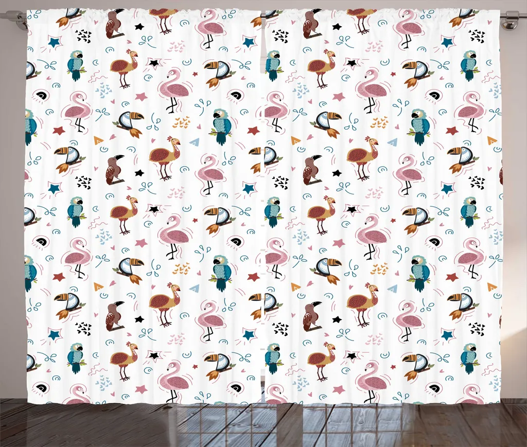 Rideau décoratif pour salon motif nature et oiseaux, format 280 x 225 cm
