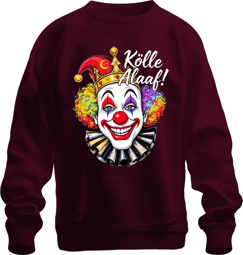 Kölle Alaaf Karneval Köln Jeck Clown Regenbogen Perücke Fasching Uni Sweatshirt Pullover, Burgundy, XXL