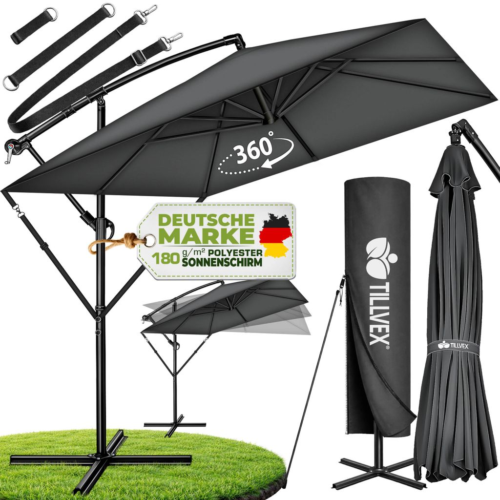 tillvex® Obdélníkový hliníkový slunečník Ø 330 cm antracit Obrázek produktu 