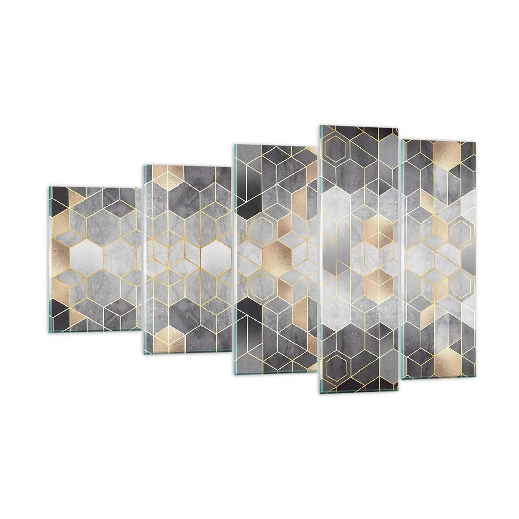 Bilder auf glas - 5 Teile - Geometrisch Abstraktion Sechsecke - 100x60cm - Glasbilder - Wandbilder - Bilder - Wanddekoration aus Glas - Glas Bilder...