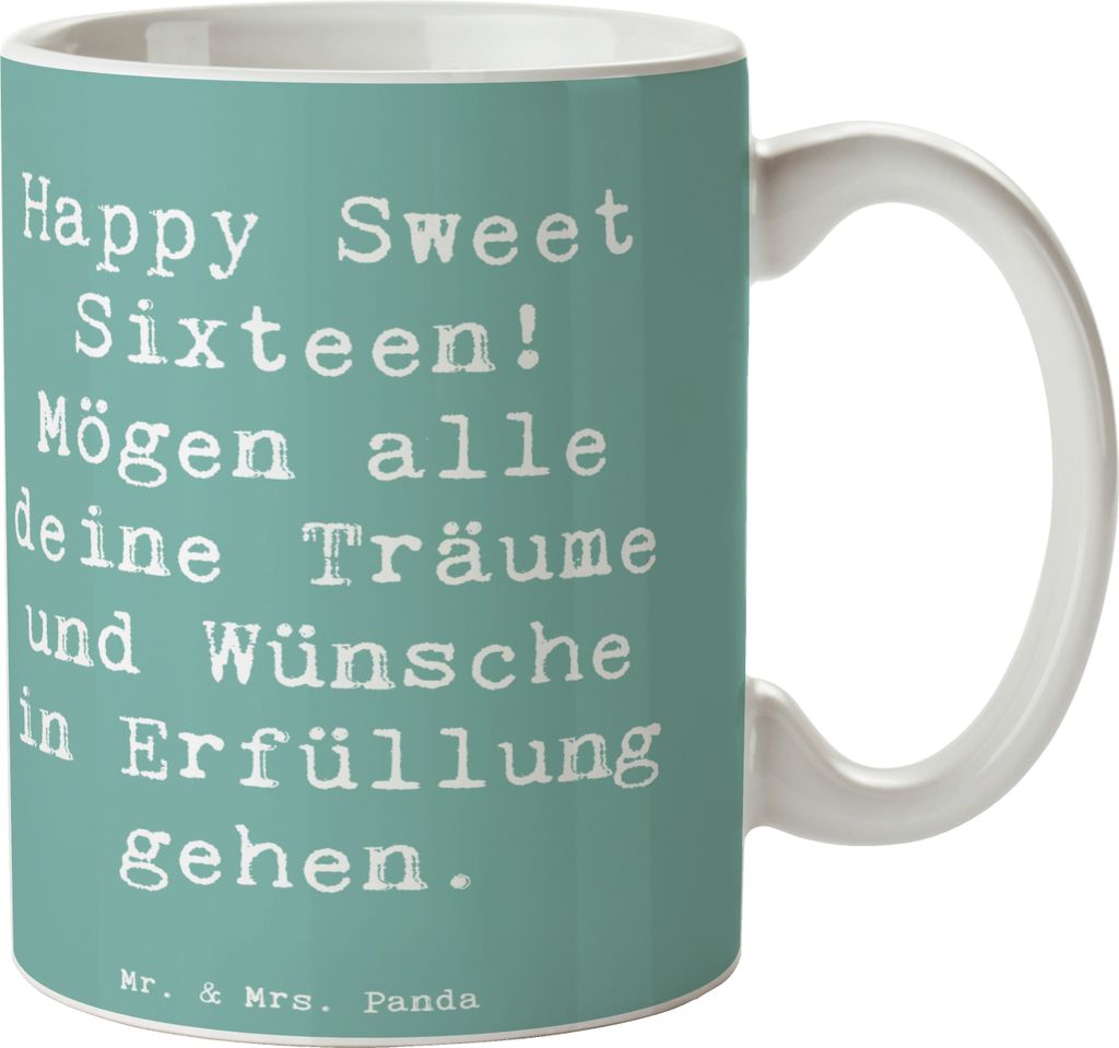 Mr. & Mrs. Panda Kaffeetasse Spruch 16. Geburtstag - Meeresbrise - Geschenk, Happy Birthday, Bedruckte Tasse, Pott, Lachen, besonderer Tag, Freude,...