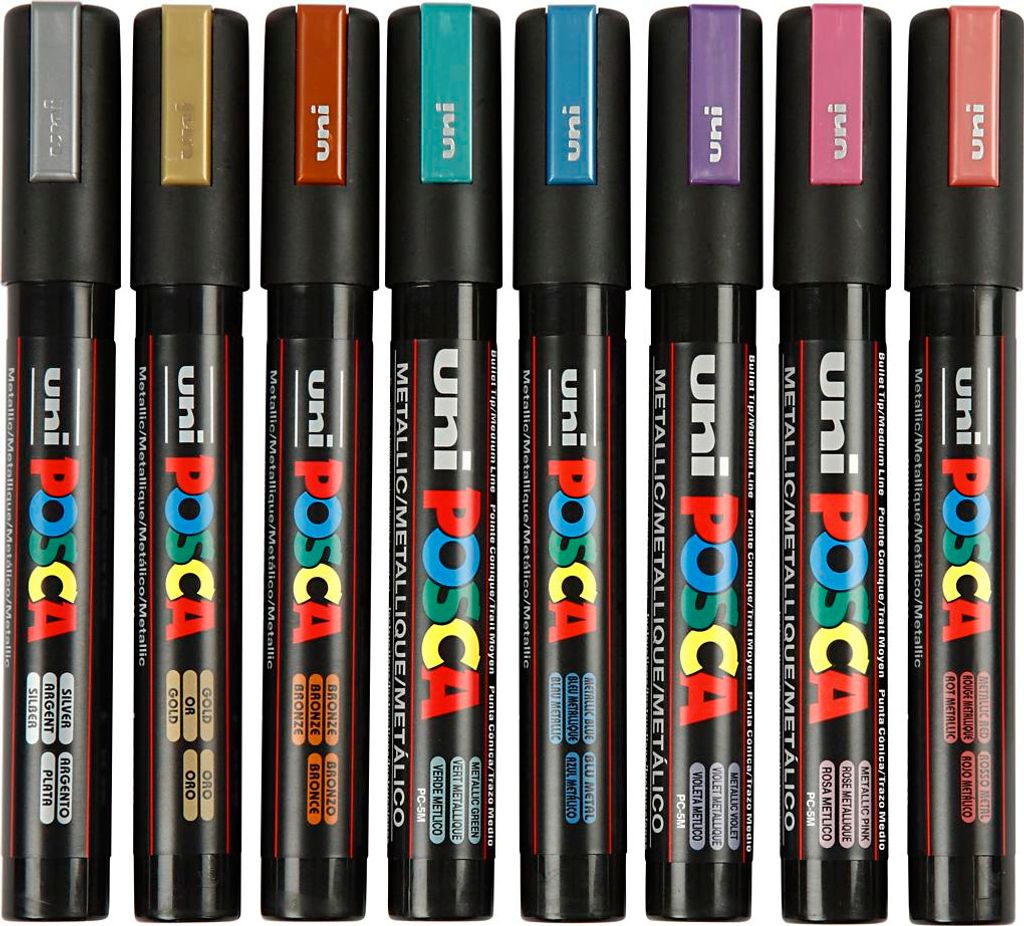 Uni-Posca Posca-Marker, Größe PC-5m, Strichbreite 2,5 mm, mittel, Metallic-Farben, 8 Stück 1 Box