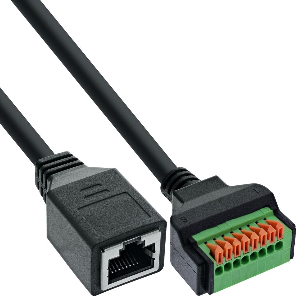 InLine 92505H, RJ45 Cat.5e 8P8C / Terminalblock, 8-polig, Schwarz, Weiblich/Weiblich, Gerade, 26/16, 300 V