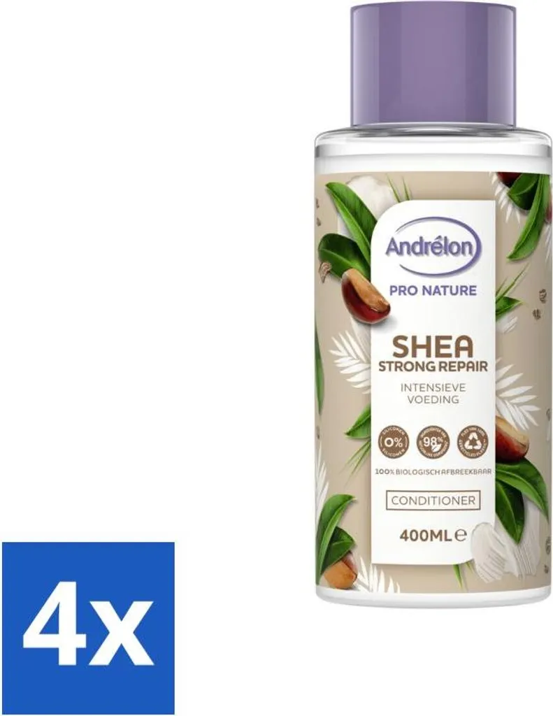 Après-shampooing Andrélon Shea avec ingrédients naturels, pack de 4 flacons