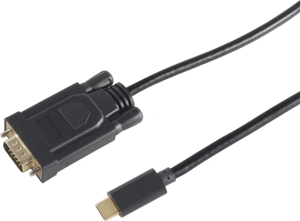 Câble USB C vers VGA 3m S-Conn 10-59045 avec connecteur D-Sub blindé noir