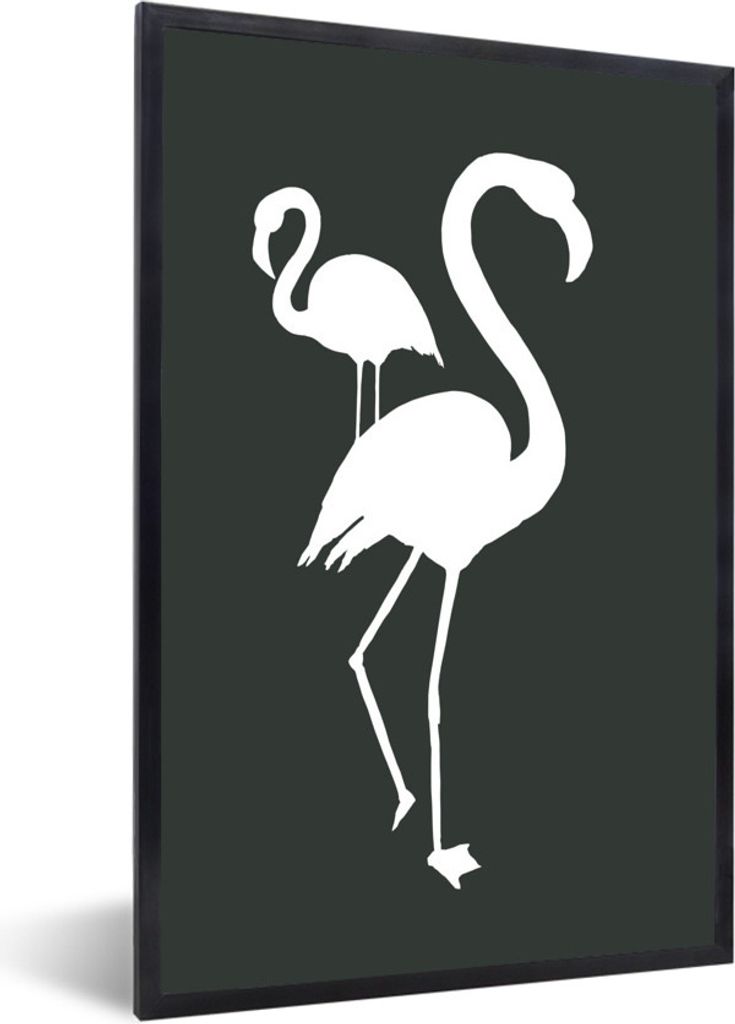 MuchoWow MuchoWow Gerahmtes Poster Illustration - Flamingo - Weiß 20x30 cm - Poster mit zchwarzem Bilderrahmen - Drucken - Bilder Poster im Ra...