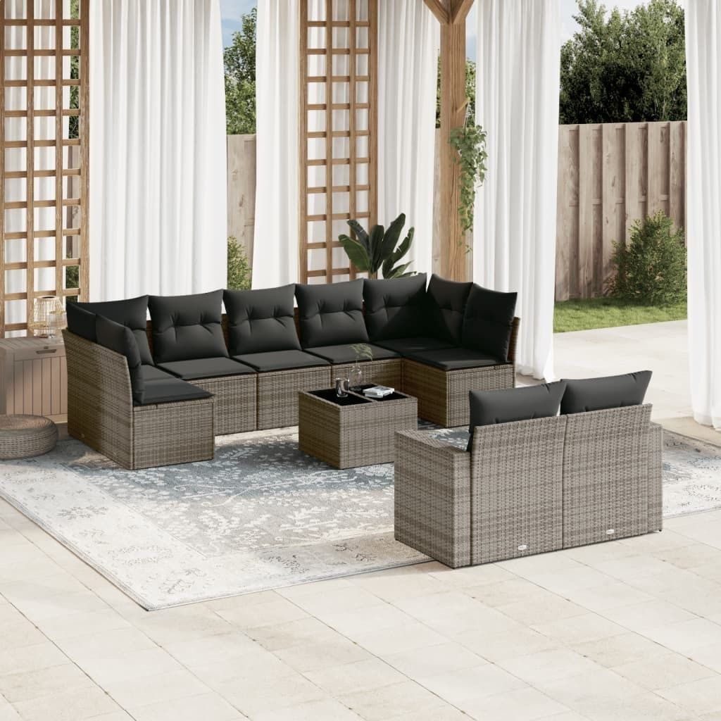 Maison Exclusive - 10-tlg. Garten-Sofagarnitur mit Kissen Grau Poly Rattan