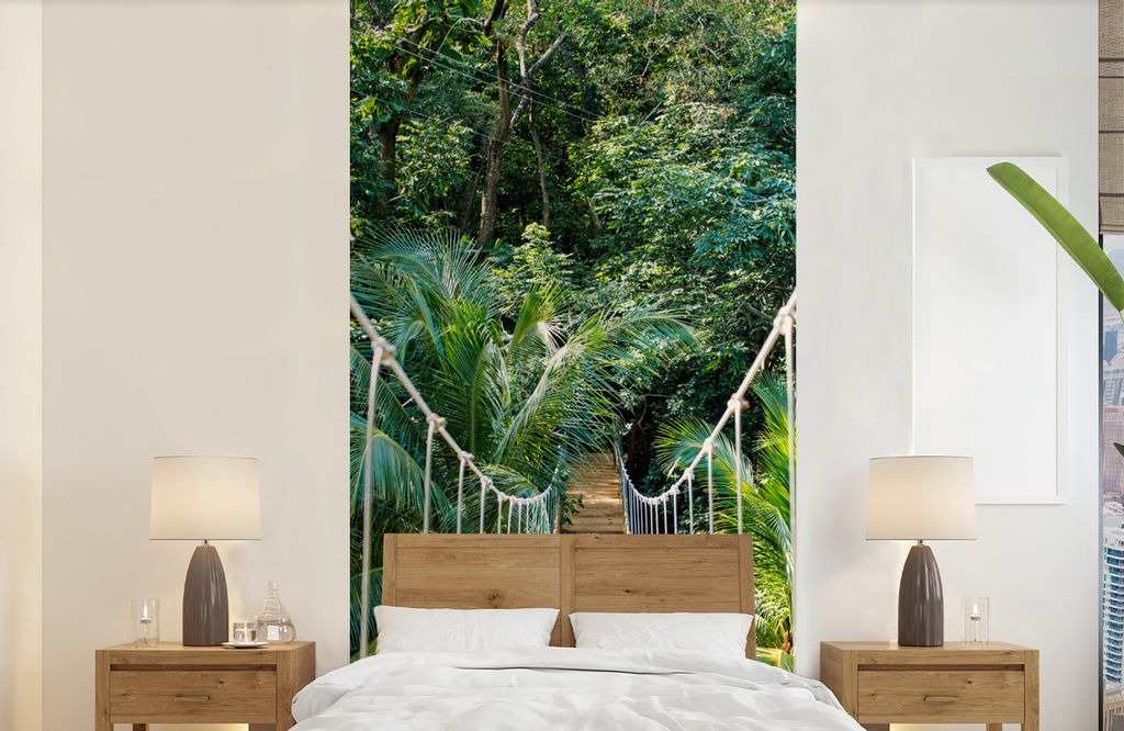 MuchoWow Fototapete für Wohnzimmer oder Schlafzimmer Wandtapete Vinyl Motivtapete Dschungel - Palme - Brücke - Natur - Pflanzen - 120x240 cm - ...