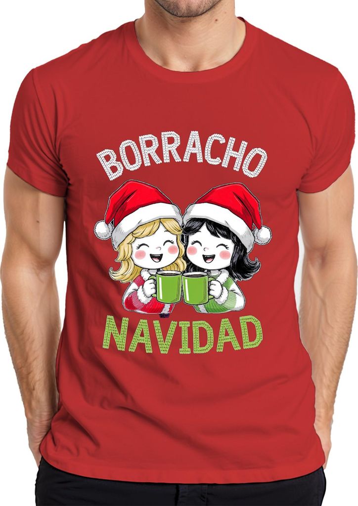 BORRACHO NAVIDAD lustig Weihnachten Weihnachtsfeier Geschenk Part Herren T-Shirt, Rot, XL