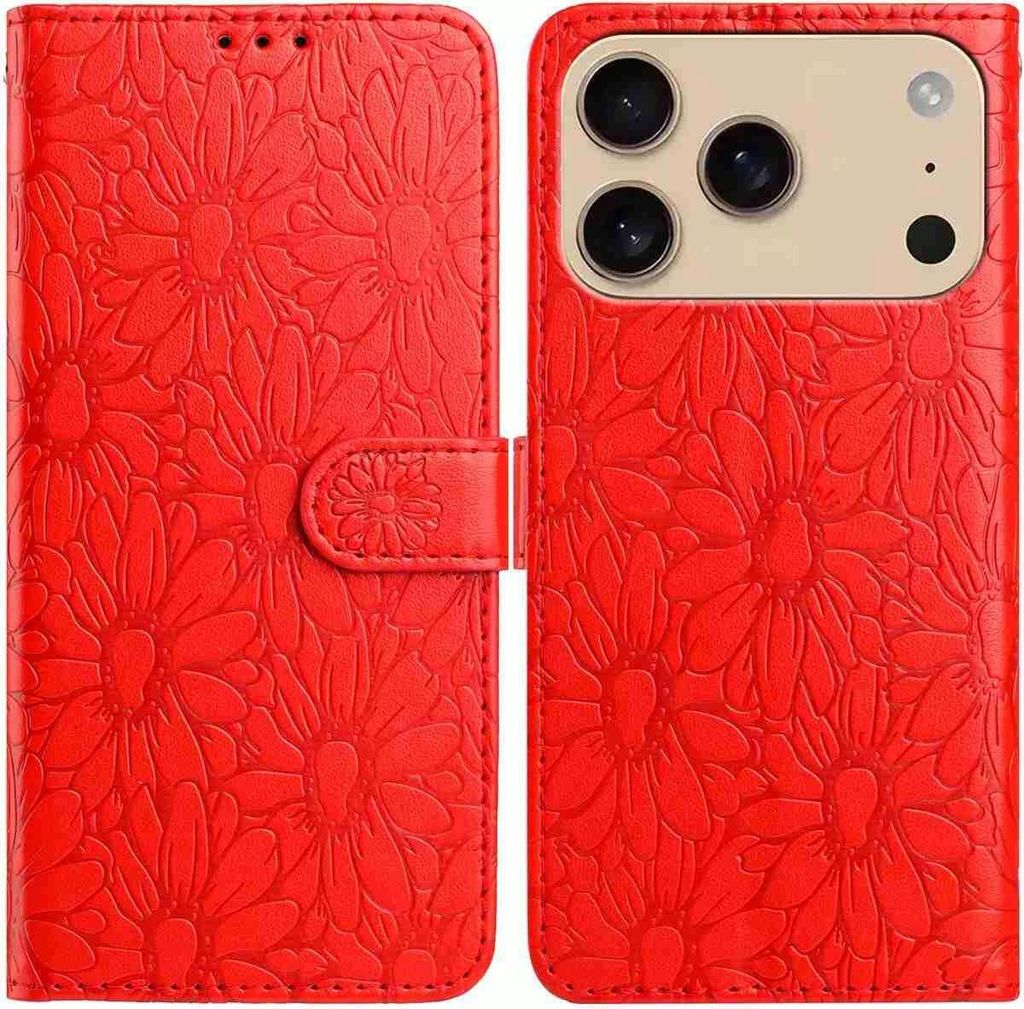 Mobigear Flowers iPhone 17 Pro Max Hülle Klapphülle Geldbörse - Rot
