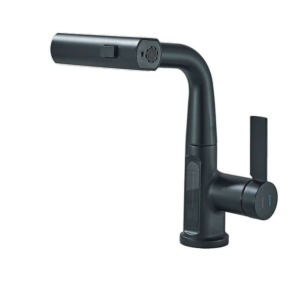 Badezimmer Waschtischmischer, Keramikventilkern, Einhandbedienung, LCD Schwarz