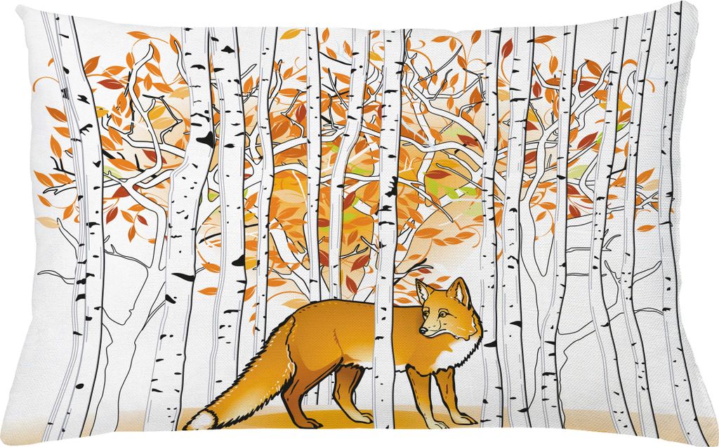 ABAKUHAUS Jagd Kissenbezug, Fuchs Baum wald Lebewesen Natur Herbstlaub im Wald Tiere Druck, 65 x 40 cm, Orange Weiß Schwarz