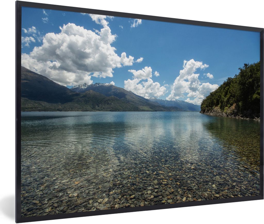 MuchoWow Gerahmtes Poster See - Stein - Baum 90x60 cm - Poster mit Schwarzem Bilderrahmen Wandposter Rahmen Foto Bilder - Fotorahmen - Foto-Plakat
