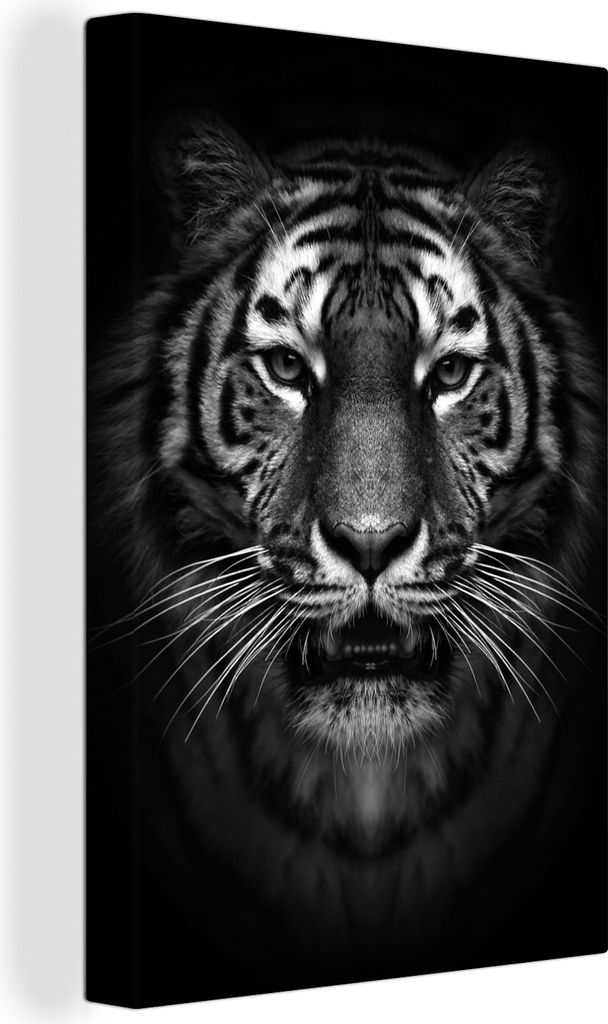OneMillionCanvasses - Leinwandbilder - 90x140 cm, Tiger - Tiere - Schwarz - Weiß - Porträt - Wild, Wandbilder Kunstdruck Wanddekoration - Foto ...