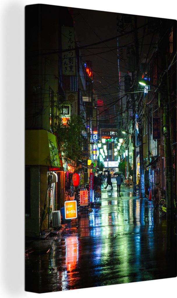 OneMillionCanvasses - Leinwandbilder - 90x140 cm, Der Stadtteil Asaku bei Nacht und Regen in Tokio, Japan, Wandbilder Kunstdruck Wanddekoration -...