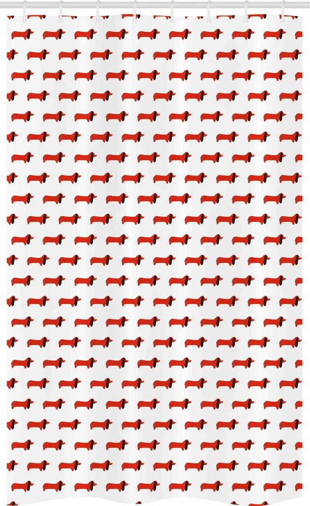 ABAKUHAUS Dackel Schmaler Duschvorhang, Bicolor Abstrakt Hunde, Badezimmer Deko Set aus Stoff mit Haken, 120 x 180 cm, Zinnoberrot Anthrazit grau