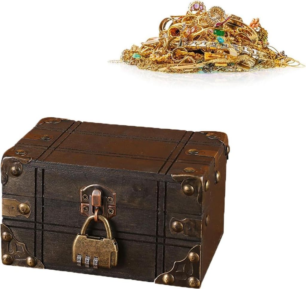 Vintage-Retro-Schatzkiste aus Holz mit Zahlenschloss, kleine Aufbewahrungs- und Dekorationsbox, Spardose, handgefertigtes Geschenk