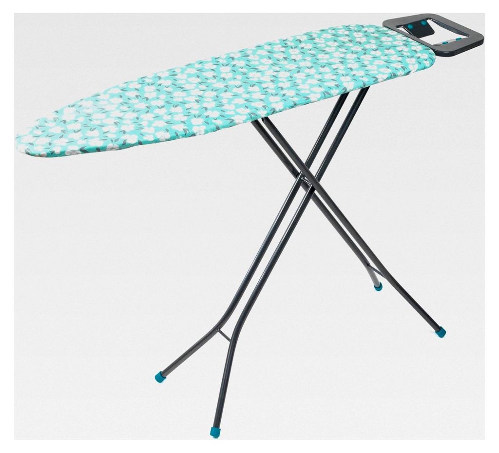 Höhenverstellbarer Bügeltisch mit Blumenmuster und fester Bügeleisenablage, klappbar, große Bügelfläche 110 x 33 cm für Dampfbügeleisen