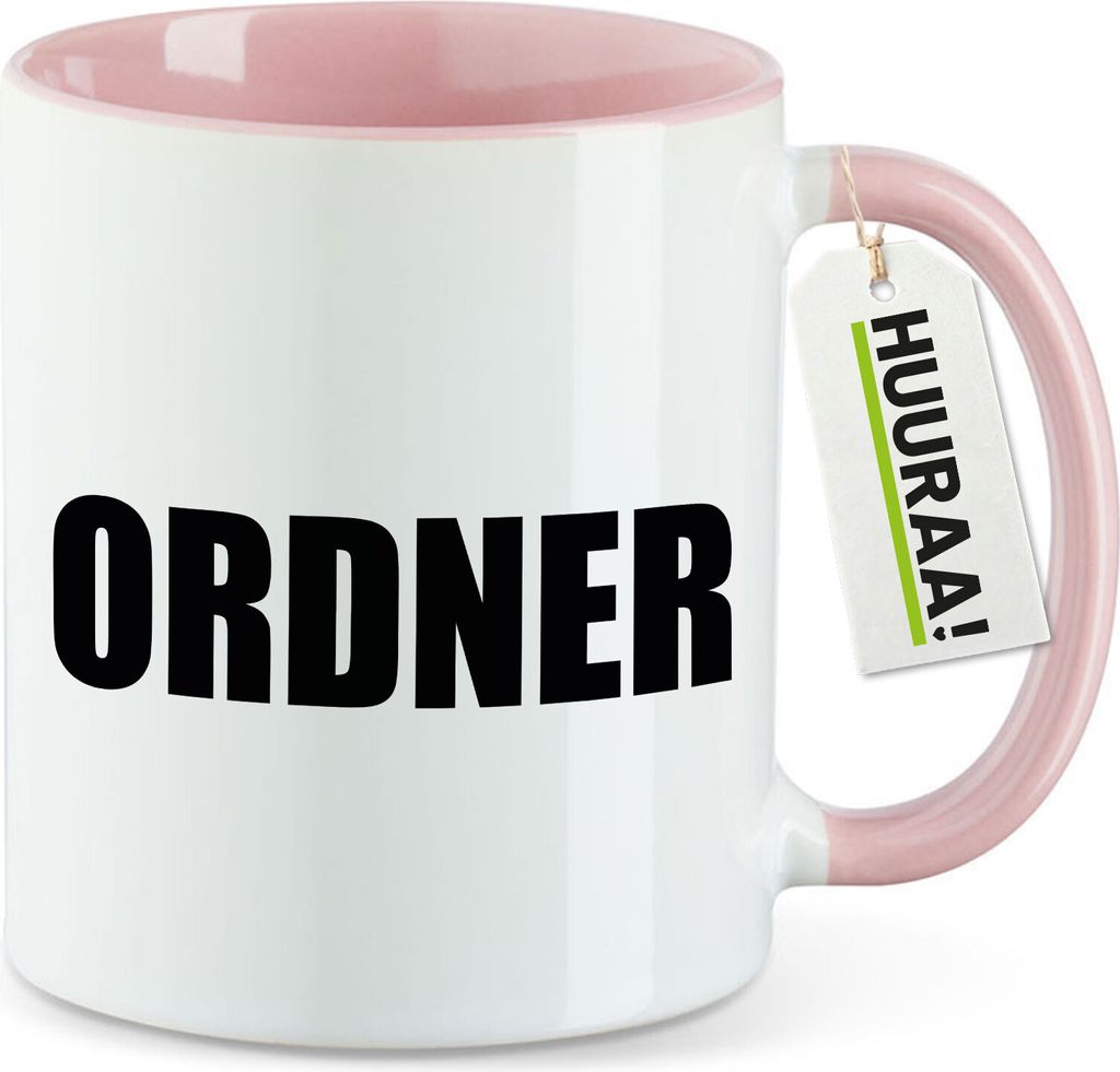 Huuraa Kaffeetasse Ordner Schriftzug 330ml Rosa Keramik Kaffeebecher Geschenkidee