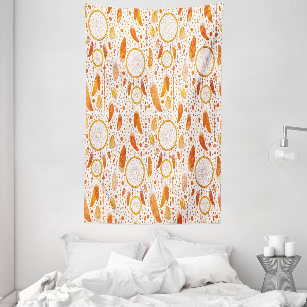 ABAKUHAUS Stammes Wandteppich und Tagesdecke, Traumfänger aus Weiches Mikrofaser Stoff Waschbar ohne Verblassen Digitaldruck, 140 x 230 cm, Orange...