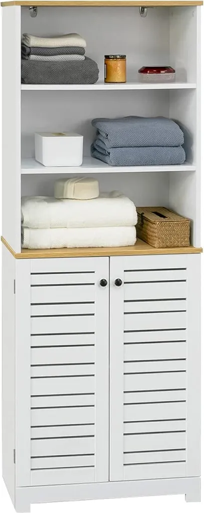Armoire de Salle de Bains 2 Portes et 3 Étagères en Bois Blanc 60x30x160 cm