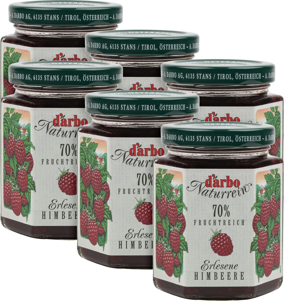 Food-United FRUCHTAUFSTRICH DARBO Himbeer 6x 200g Glas Naturrein mit Kernen fruchtiger fruit spread perfekt für Kuchen Torten Frühstück Brot und...