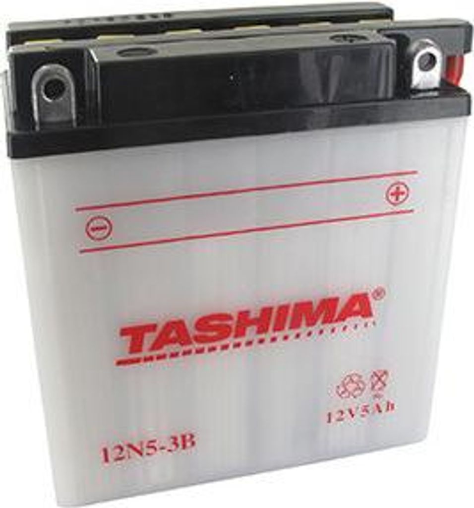 Batterie Blei Tashima 12V, 5Ah. L: 120, B: 60, H: 130 mm, + rechts Für Motorräder. (ohne Säure geliefert). - Batterie zum Befüllen mit Säure