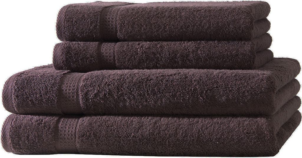 4er Set Frottee 2x Handtücher 2x Duschtücher Elegance 100% Baumwolle 500 gsm 50x100 cm 70x140 cm braun