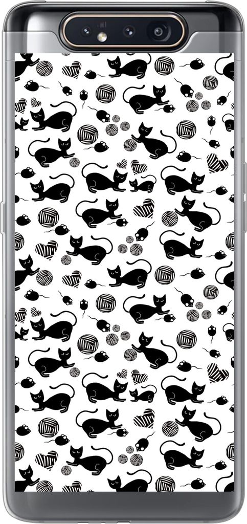 MuchoWow Handyhülle Schutzhülle Hülle für Telefoonhoesje Samsung Galaxy A80 Mädchen - Katze - Maus - Muster - Mädchen - Kinder - Kinder - M...