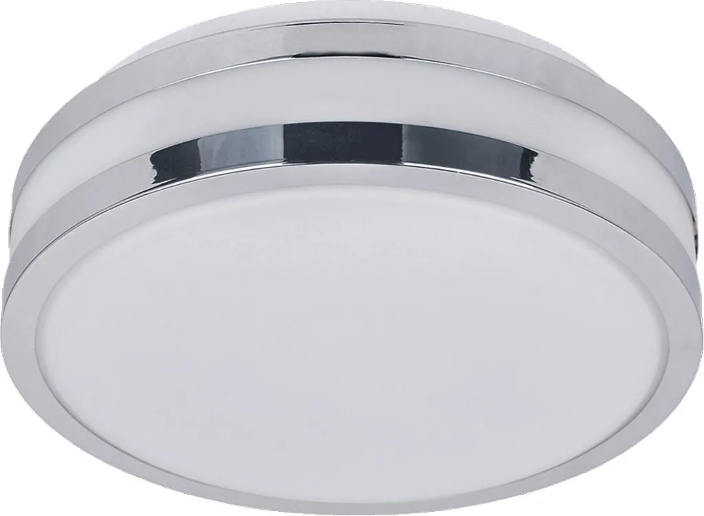 Plafonnier NORD 1xE27 40W IP44 Chrome Blanc Opale Ø195mm Design Épuré