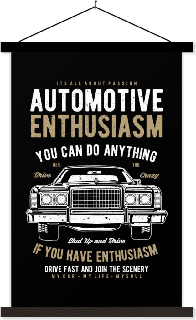 MuchoWow Textilposter Mancave - Auto - Vintage - Schwarz 40x60 cm mit schwarzem Rahmen - Wanddekorationen