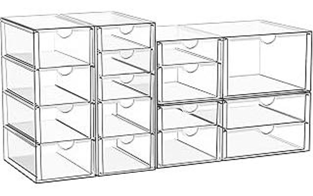Set von 4 Kosmetik - und Schreibtischorganisatoren mit 16 Schubladen - Durchsichtige, staubdichte Aufbewahrung für Kosmetika, Schmuck, Stifte & Sc...