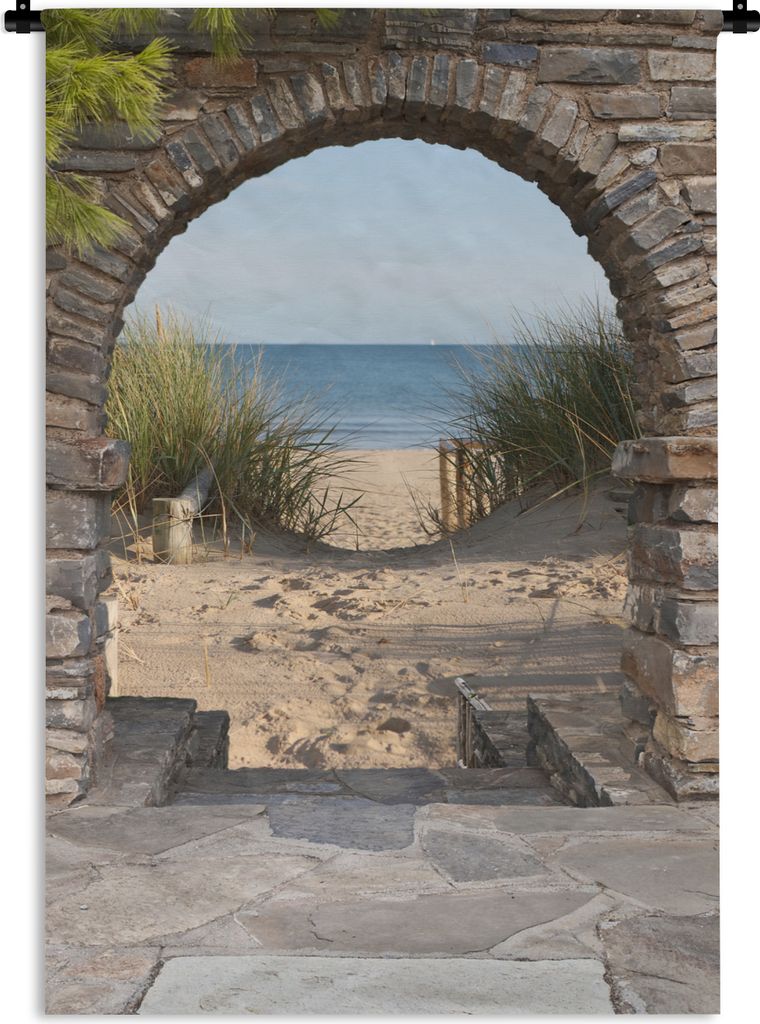 MuchoWow Wandteppich Wandbehang Aussicht - Strand - Düne - Pflanzen 60x90 cm Tapisserie Dekoration Wandtuch - Foto-Teppich - Abwaschbar