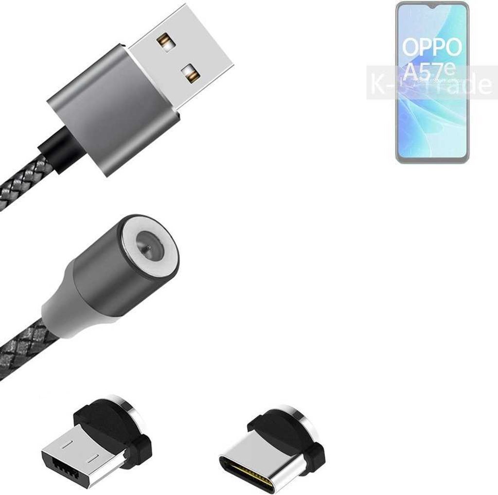 K-S-Trade Hochwertiges Magnet-Lade-kabel Sync-Kabel Daten-Kabel kompatibel mit Oppo A57e mit USB-Typ-C-Anschluss und Micro-USB-Anschluss 2A bis zu