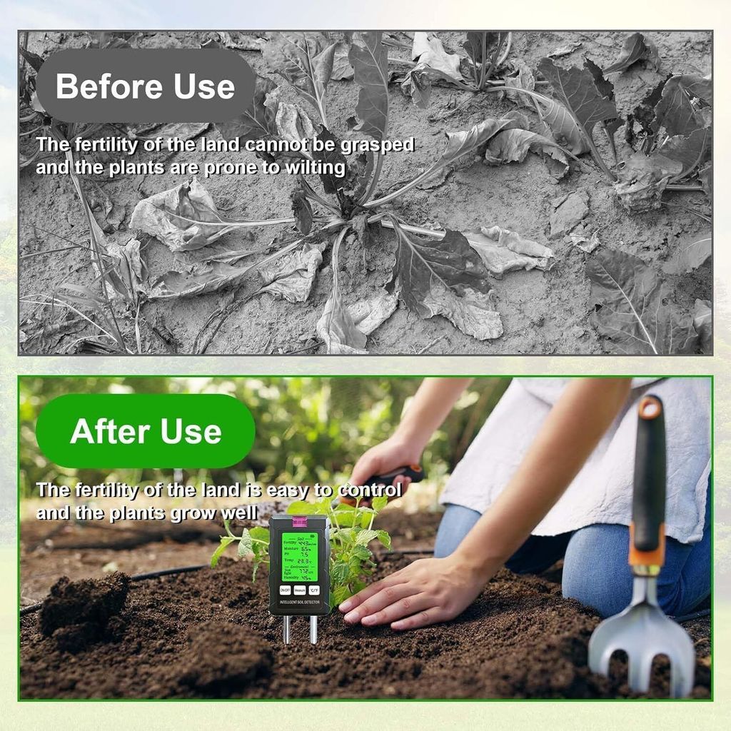 6-in-1 Bodentester - PH Wert, Feuchtigkeit, Temperatur & Licht Messgerät Für Garten & Pflanzen