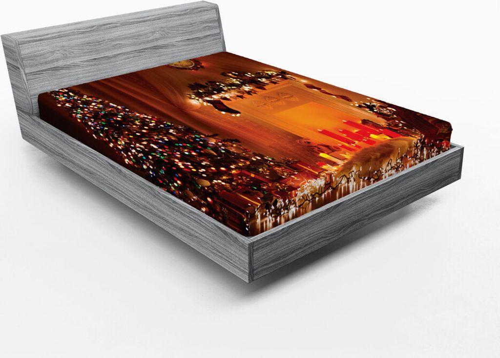 ABAKUHAUS Weihnachten Spannbetttuch, Romantischer Weihnachtsraum mit Kerzen stellt Spielzeug-feenhaften festlichen magischen Bild-Druck dar, 150 x ...