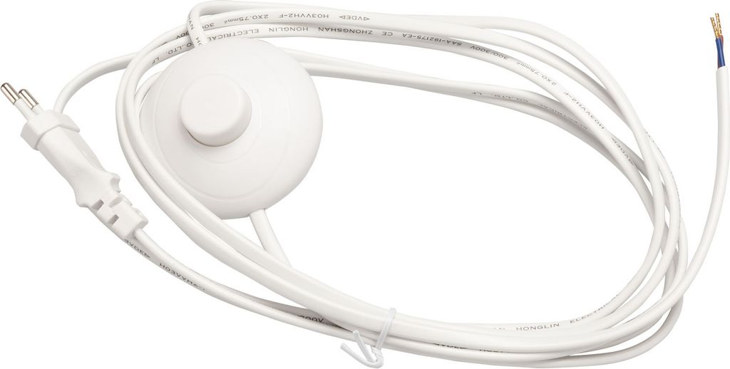 Netzkabel 3 m Eurostecker + Fußschalter 300 WS C7 in weß offenes Ende