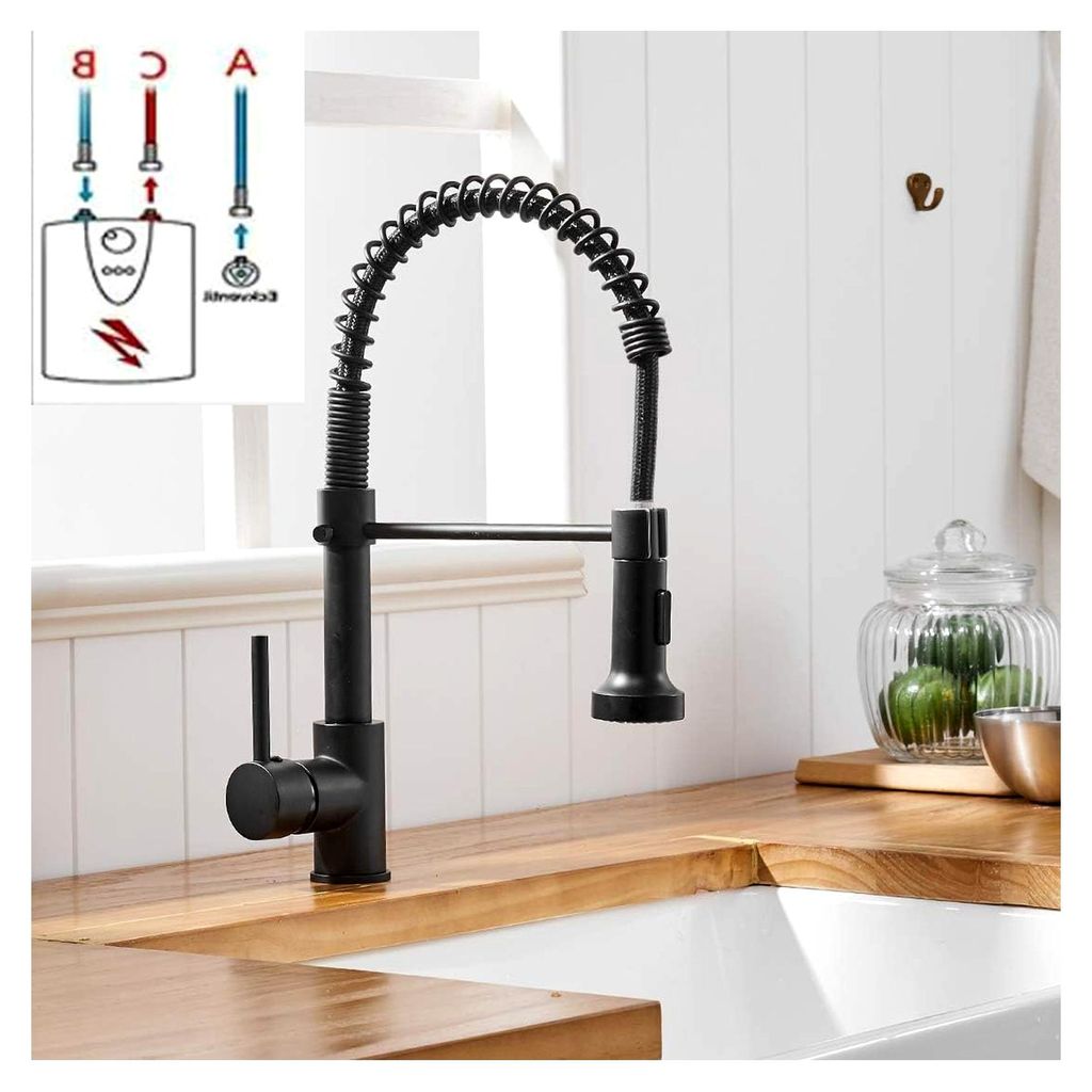 Schwarze Niederdruckarmatur für die Küche, 360° drehbar, Wasserhahn mit Brause und Mischbatterie