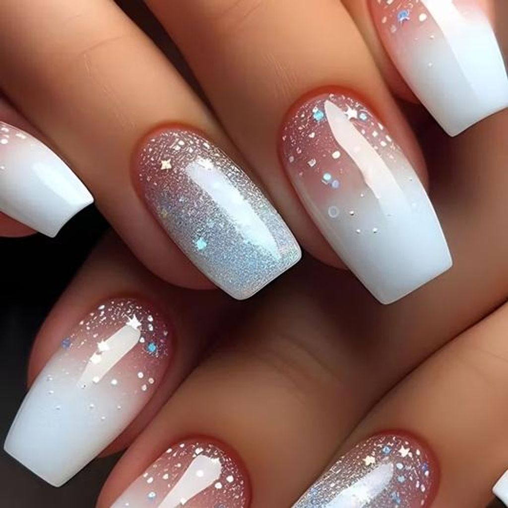 GKA Künstliche Fingernägel 24p G52 zum Aufkleben press on Nails Klebepads Glitzer mit Kleber und Nagelfeile Nägel Kunstnägel Express Nagelstudio