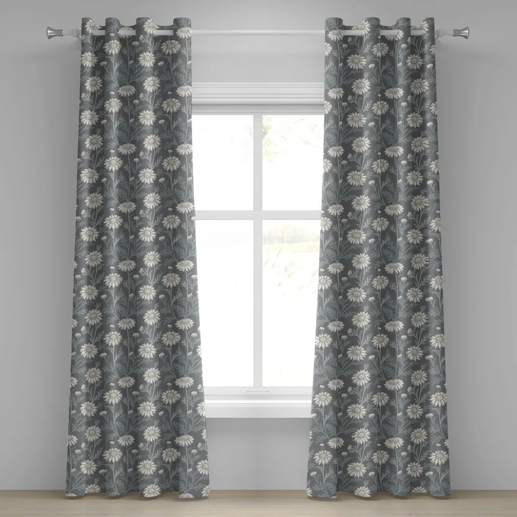 ABAKUHAUS Tenda con occhielli floreale, Cottage Daisy Petals Campo Estate Giardinaggio Tema Camomilla in fiore, Tende decorative a 2 pannelli, 280 cm x 245 cm, Grigio Coconut Verde Saggio