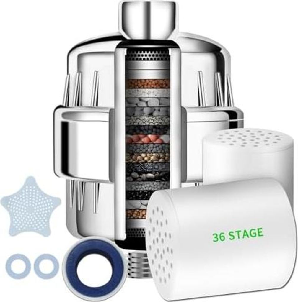 36 Stufen Vitamin C Duschfilter für hartes Wasser - Duschkopffilter mit austauschbarer Kartusche zum Entfernen von Chlor und Schwermetallen